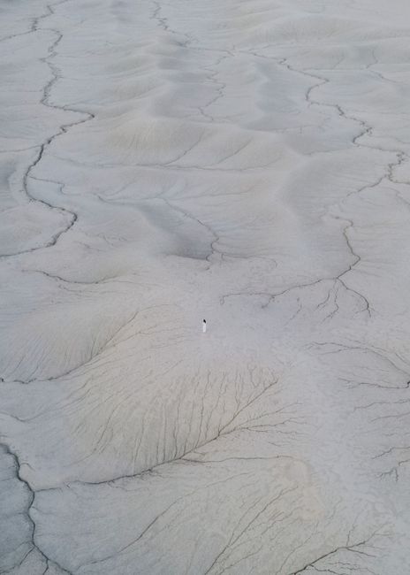 High angle view of a desolate desert terrain in Utah, showcasing natural patterns and textures.