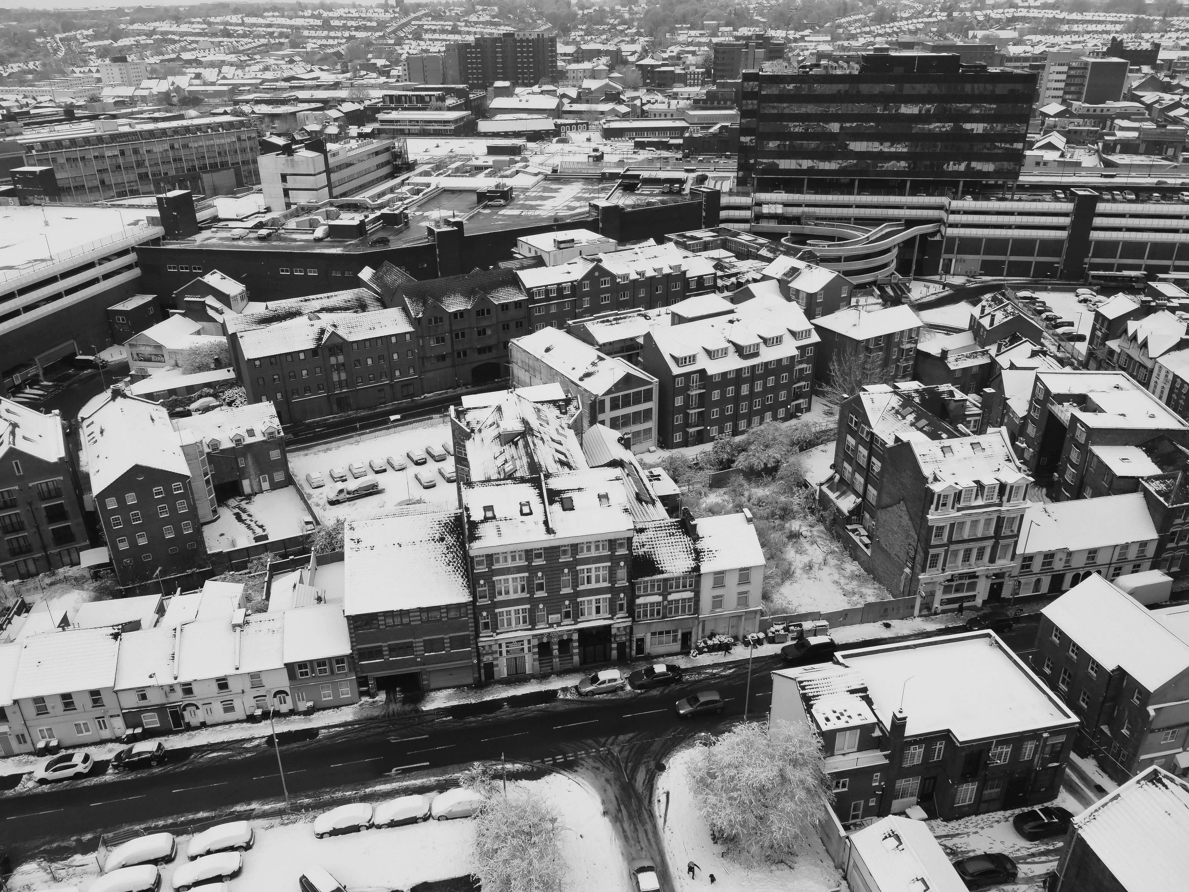 Aerial View of Snow Covered Buidlngs · Free Stock Photo