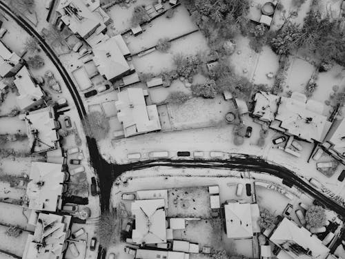 Aerial View of Snow Covered Houses