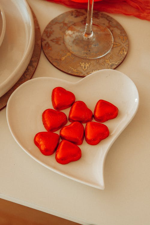 Chocolates and Plate in Shape of Hearts