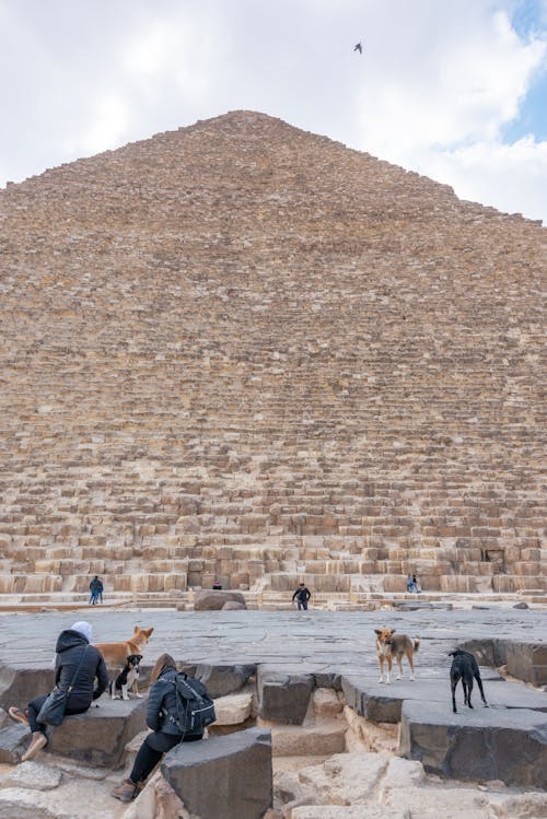 People and Dogs near Pyramid