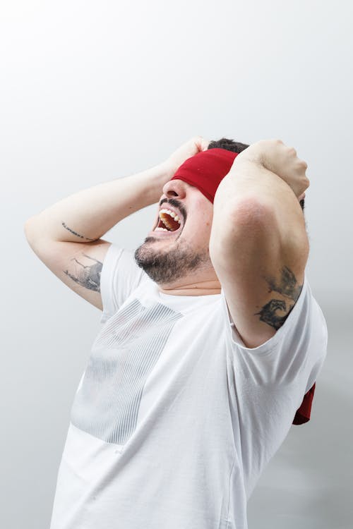 Man in a Blindfold Screaming
