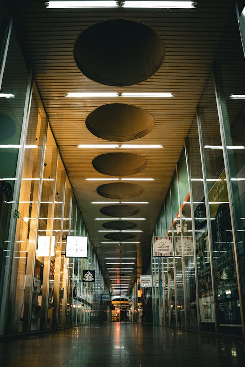 Lights in a Hallway of a Shopping Mall