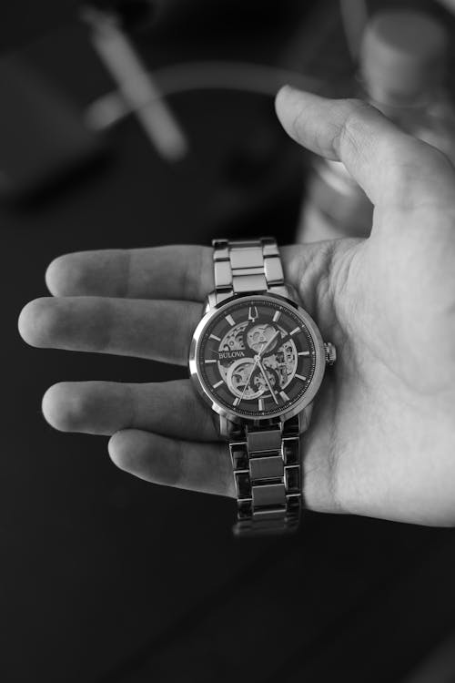 Watch on Man Hand on Black and White