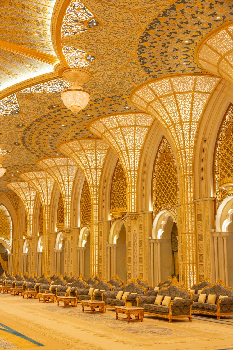 Golden Luxury Ornate Interior In Traditional Eastern Building 