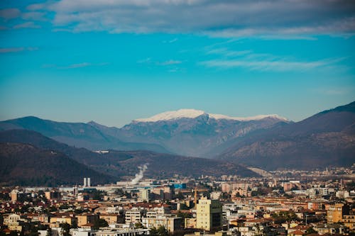 Aerial View of Brescia at the Foot of Bergamo Alps in Italy