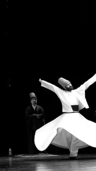 Captivating Sufi dervish performance in Istanbul, showcasing spiritual dance on stage.