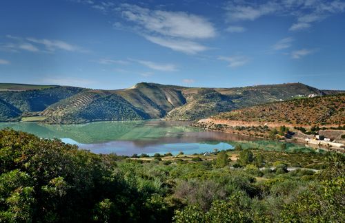 Free Beautiful landscape with mountains and lake reflection near Fès, Morocco. Stock Photo
