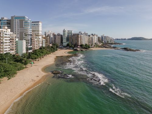 Free Stunning aerial view of Vitória beachfront with modern high-rises and sandy shores in Espírito Santo, Brazil. Stock Photo
