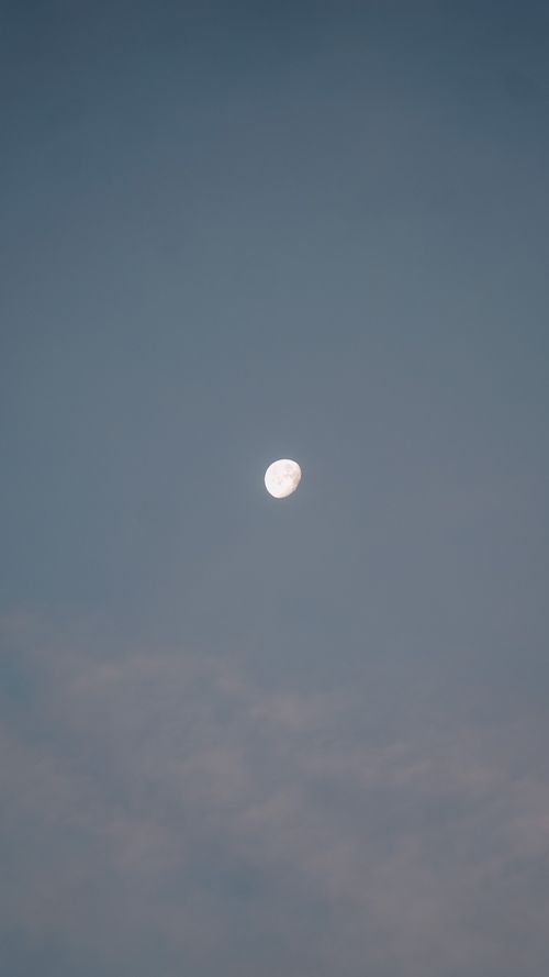 Free A beautiful view of the moon glowing in a serene blue sky at evening. Stock Photo