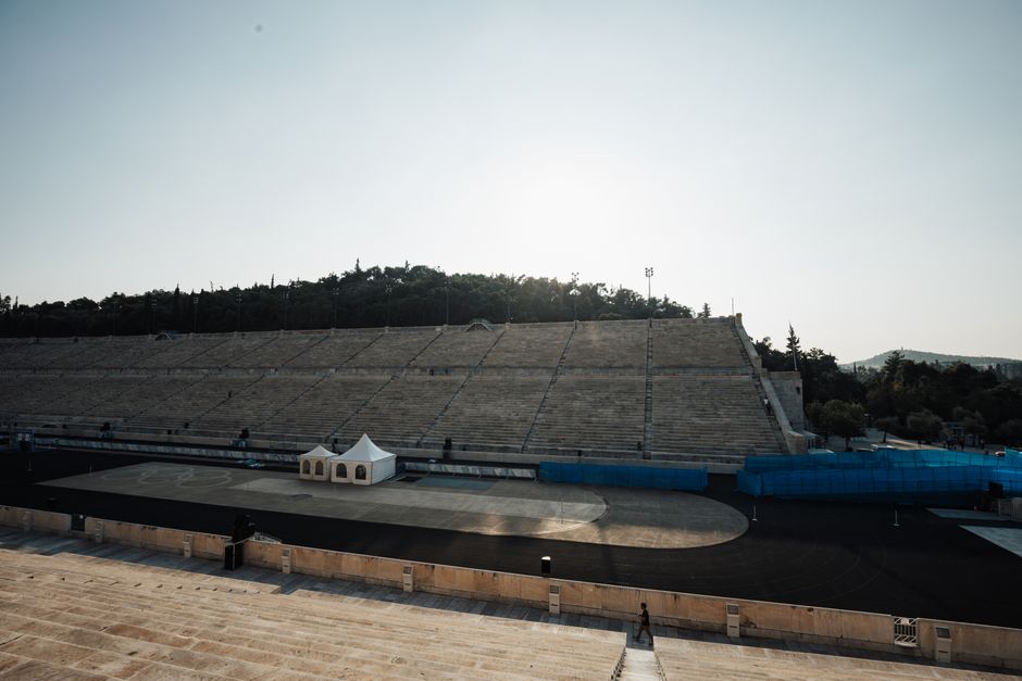 Early morning Panathenaic Stadium with empty marble stands in Athens