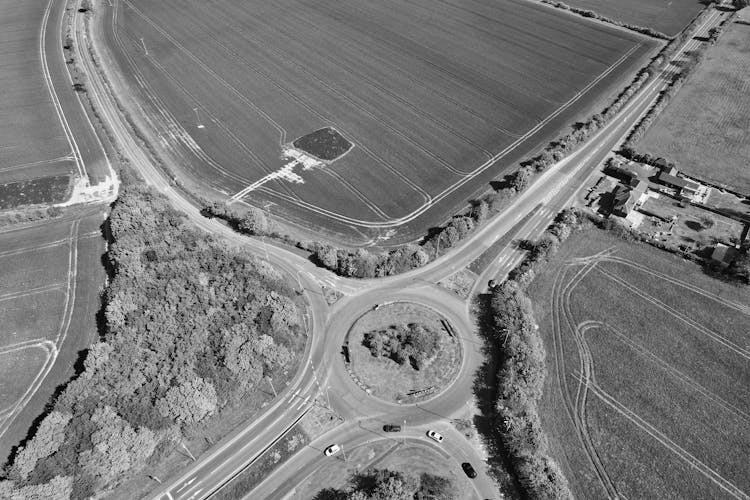 Black And White Photo Of Roads In The Countryside