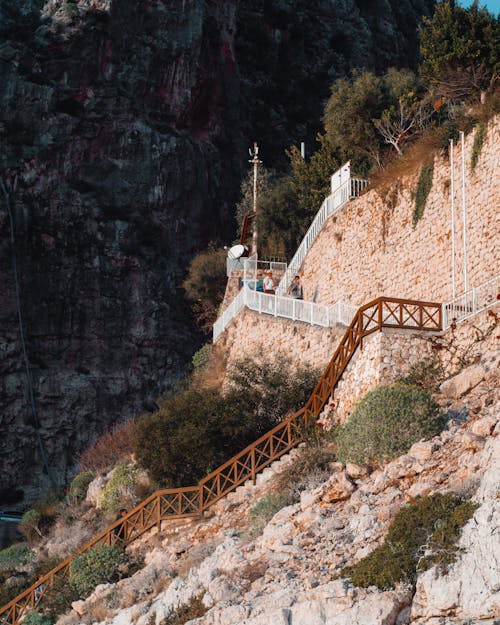 Free Staircases by a Cliff Wall Stock Photo