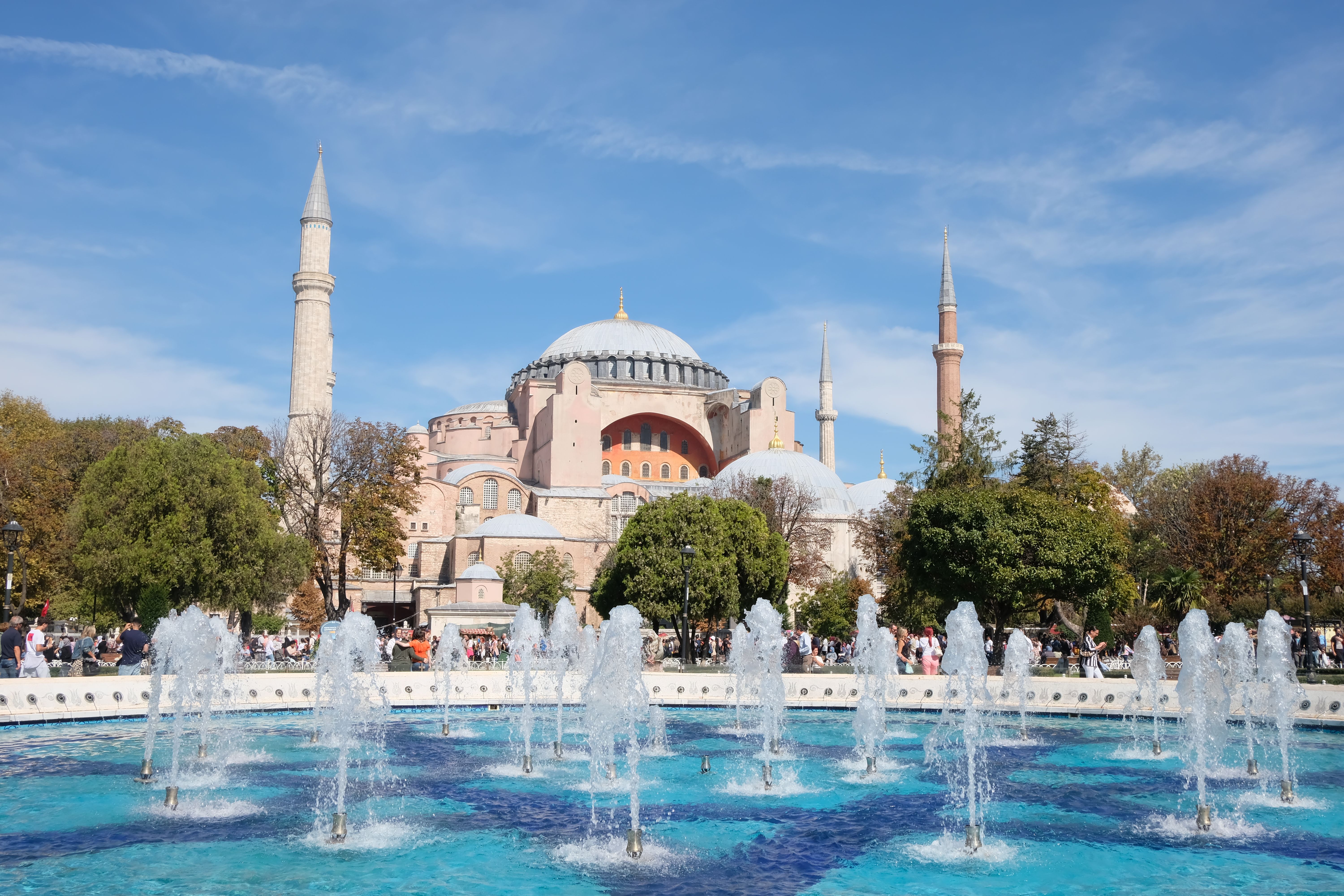 Fountain in Park with Hagia Sophia behind · Free Stock Photo
