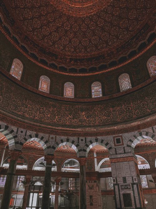 Free Explore the mesmerizing interior of the Dome of the Rock showcasing Islamic architectural mastery. Stock Photo