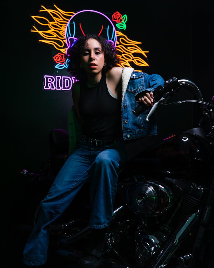 Woman Posing On Motorcycle