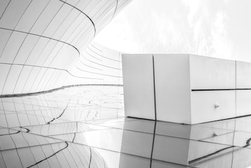 Futuristic Courtyard Lined with Shining White Tiles