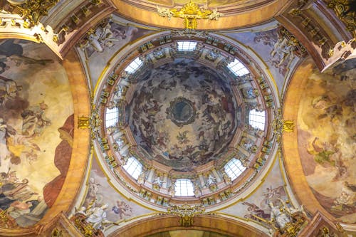 Fresco on Ceiling of Dome in Church of St Nicholas of in Prague