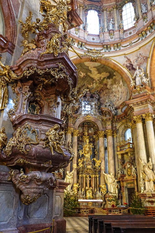 Baroque Sculpture in St. Nicholas Church in Prague, Czech Republic