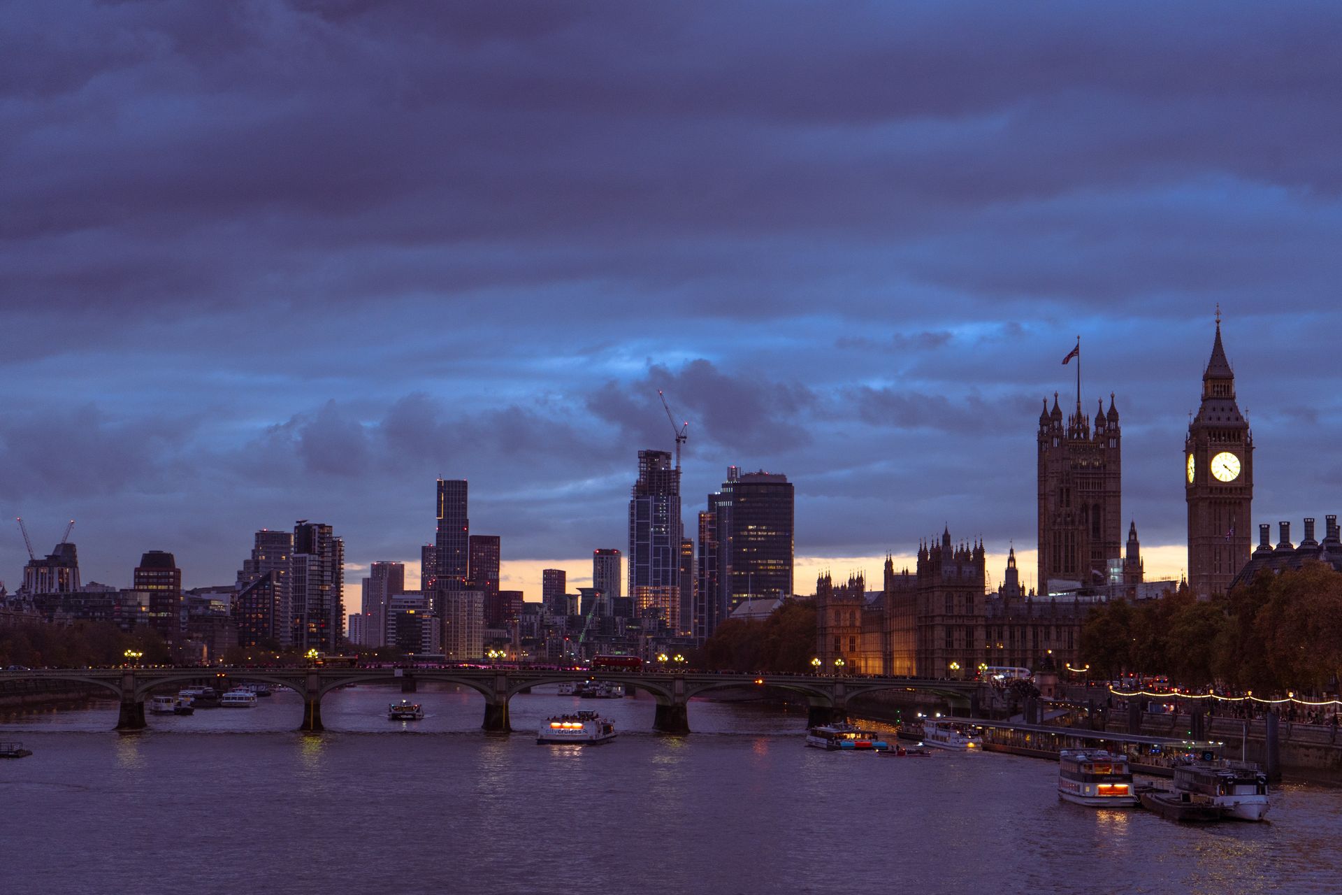 The River Thames and Westminster at dusk
