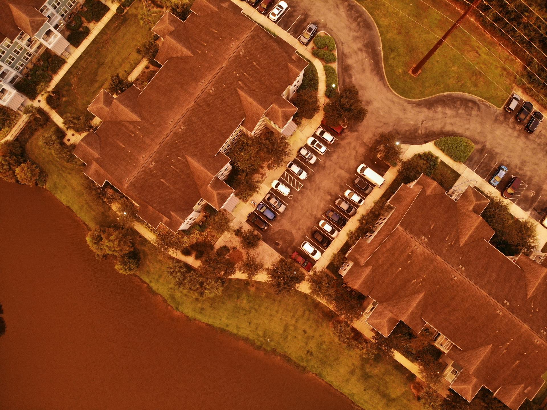 Aerial Photography of Buildings with Brown Roof