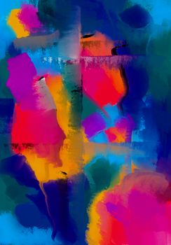 Expressive abstract artwork with bold, vivid colors and dynamic patterns.