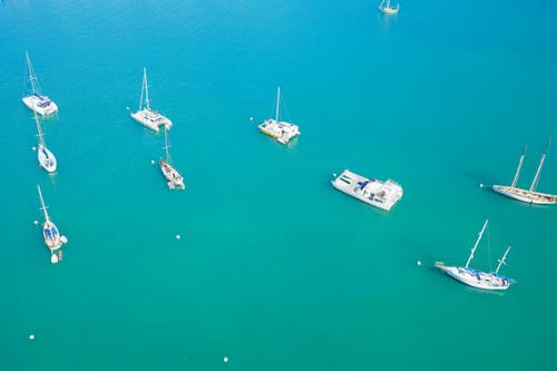 Aerial View of Boats on Turquoise Water 