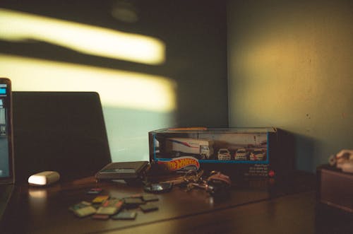 A Desk with Scattered Items 