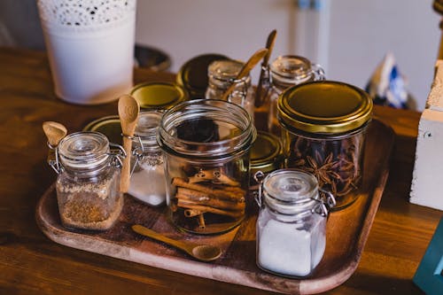 Free Clear Glass Jars on Top of Tray Stock Photo