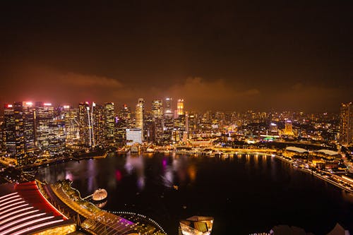 High Angle View of Singapore Cityscape and a Bay 