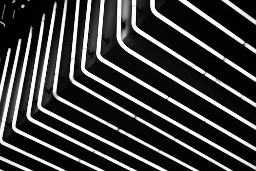Captivating geometric neon patterns in black and white, perfect for modern urban aesthetics.