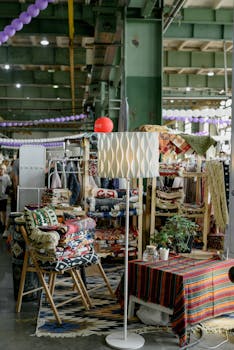 Vibrant interior showcasing colorful textiles and decor in a store setting.