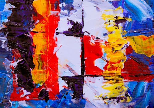 这幅抽象画色彩充满活力，笔触大胆