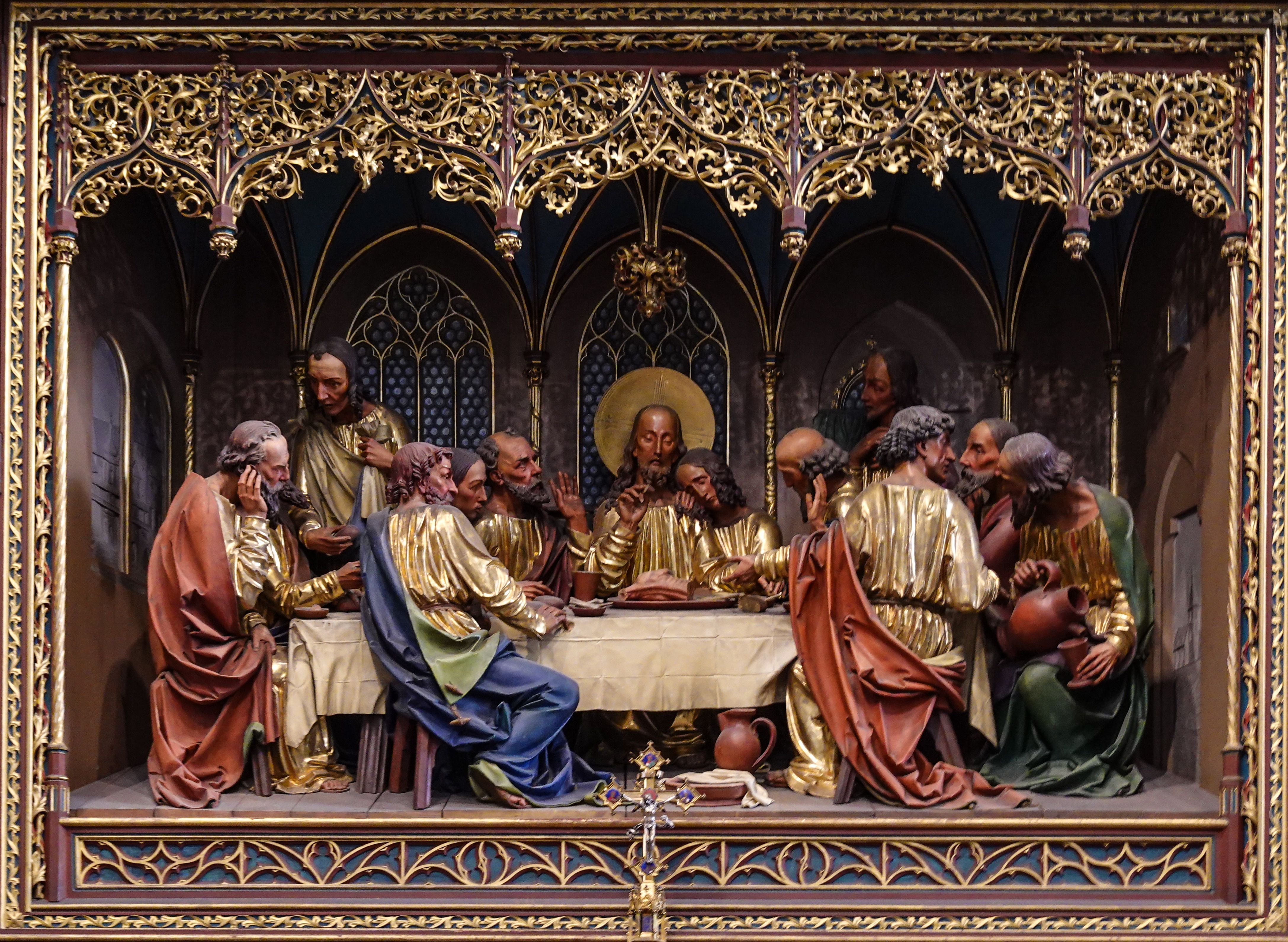 Detailed depiction of the Last Supper in St. Barbara's Church, Kutna Hora.