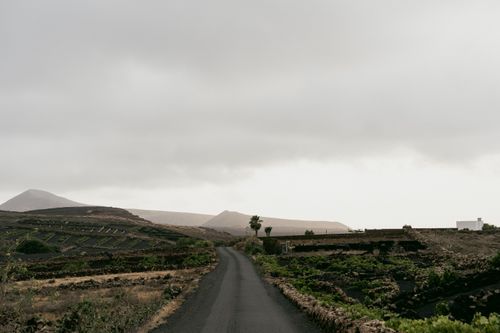 Free A tranquil road winds through a lush countryside under an overcast sky, perfect for travel and nature themes. Stock Photo