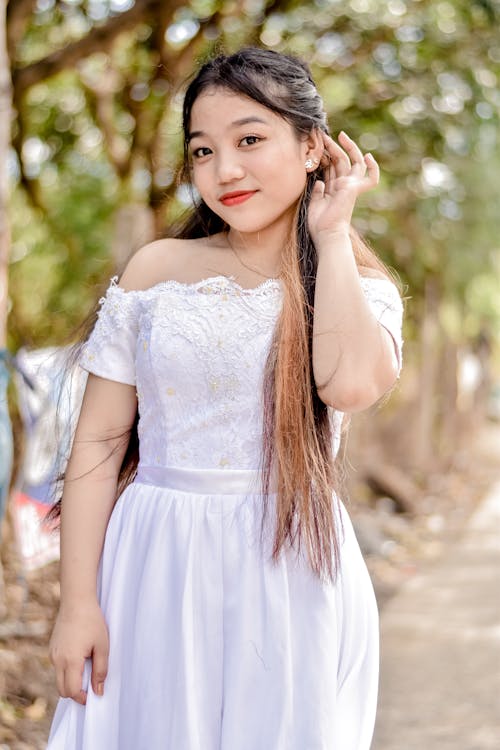 Model in White Dress
