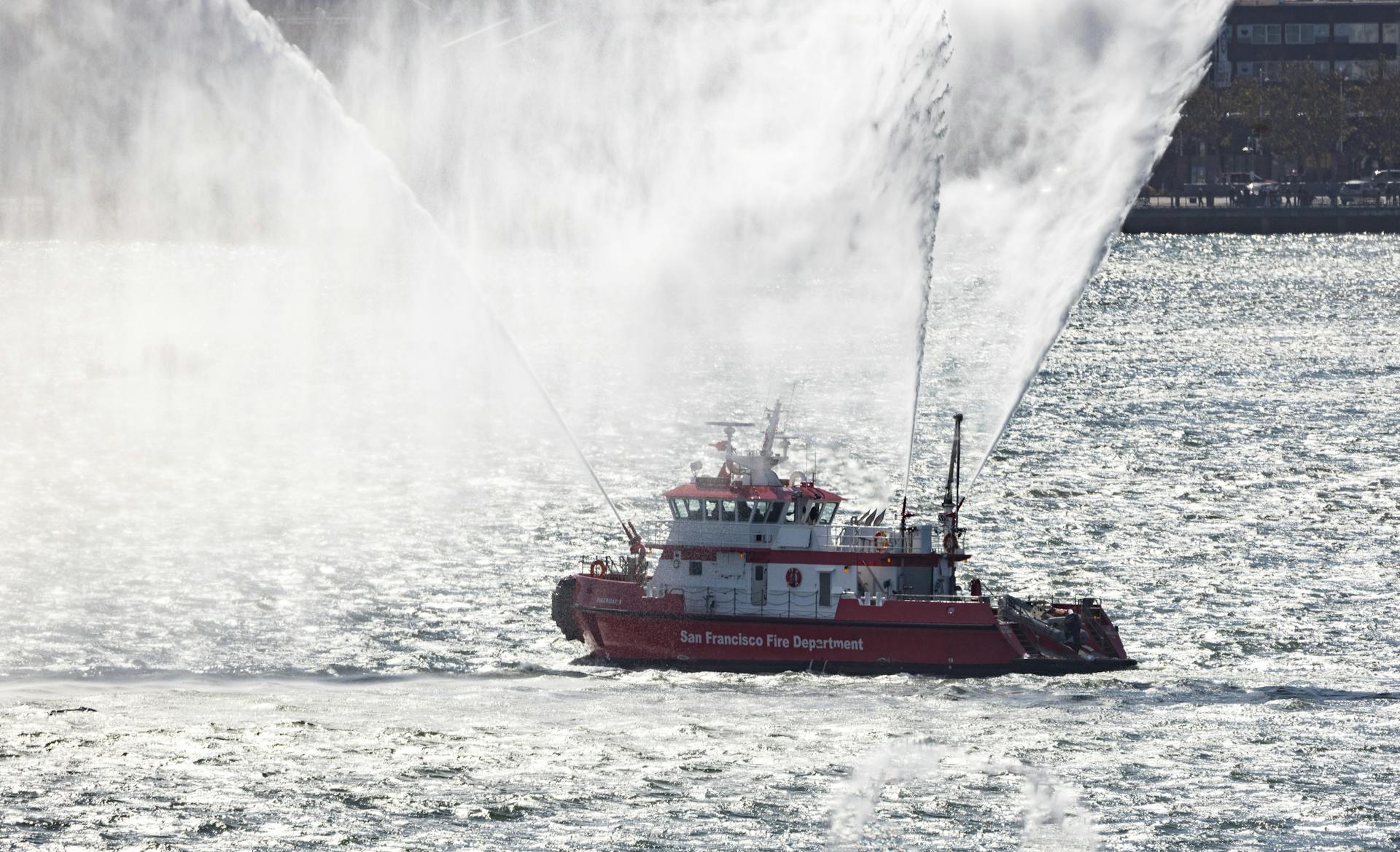 Fireboat on the Ocean