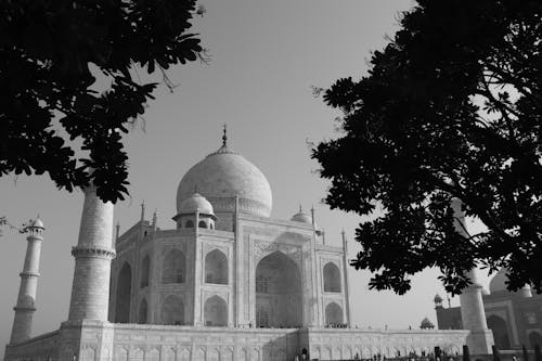 Grayscale Photo of the Taj Mahal 