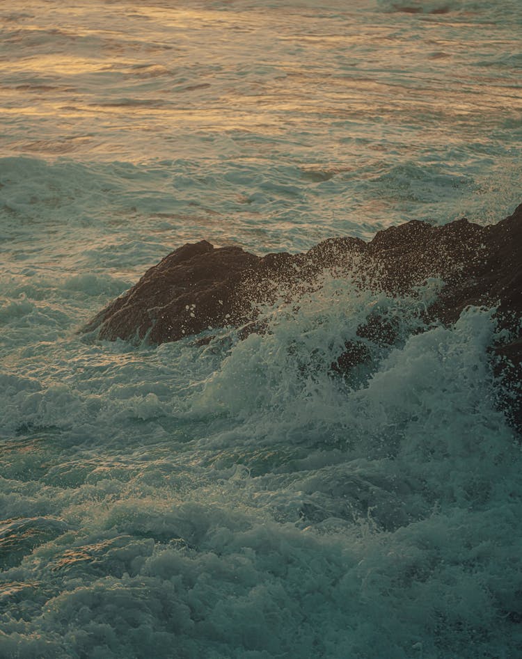 Wave Crushing On Rock On Sea Shore