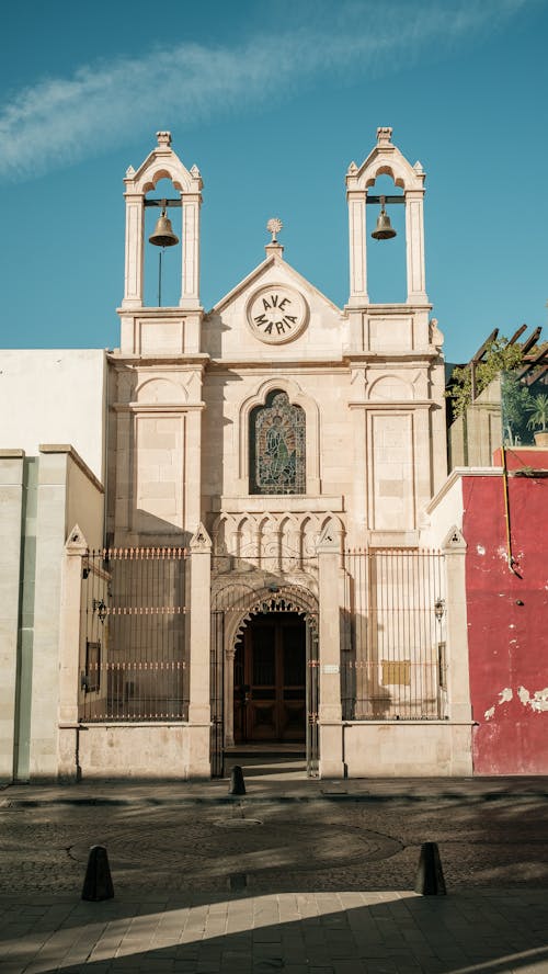 Old Traditional Church Facade on City Street