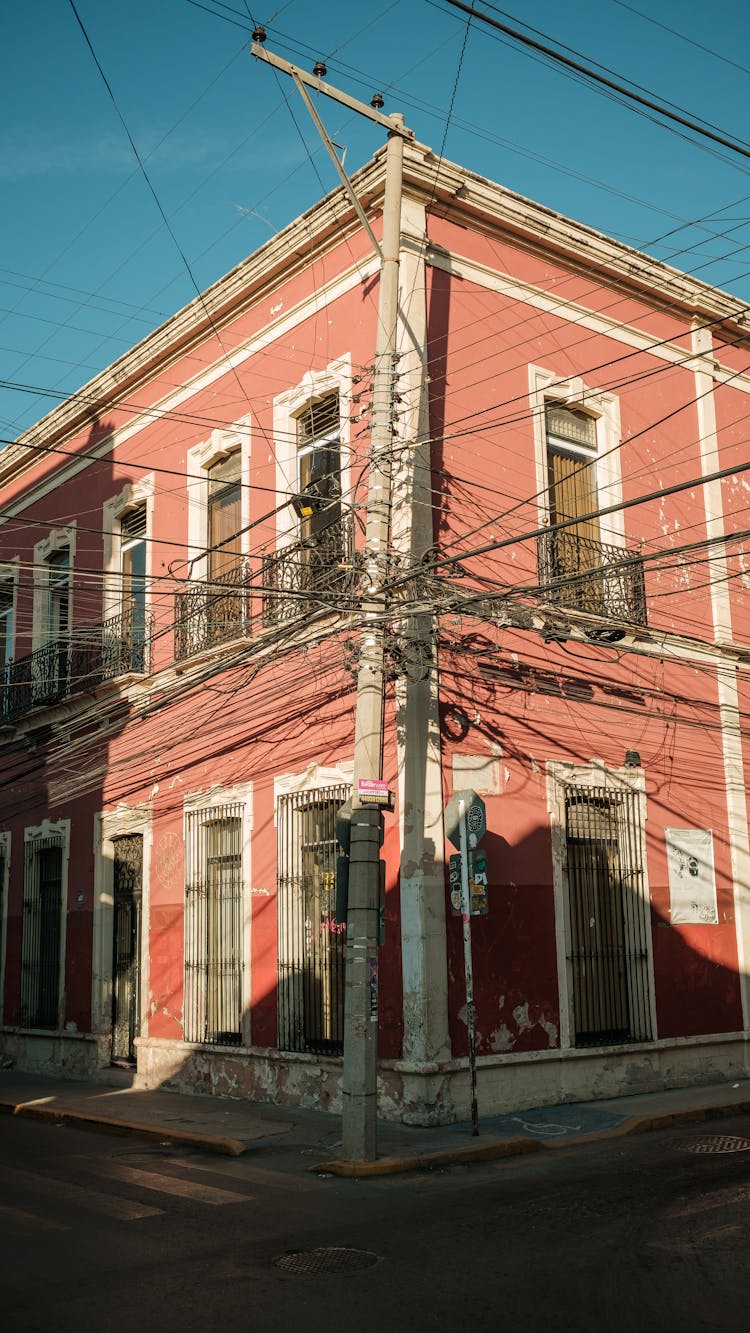 Power Lines Near Building In Town