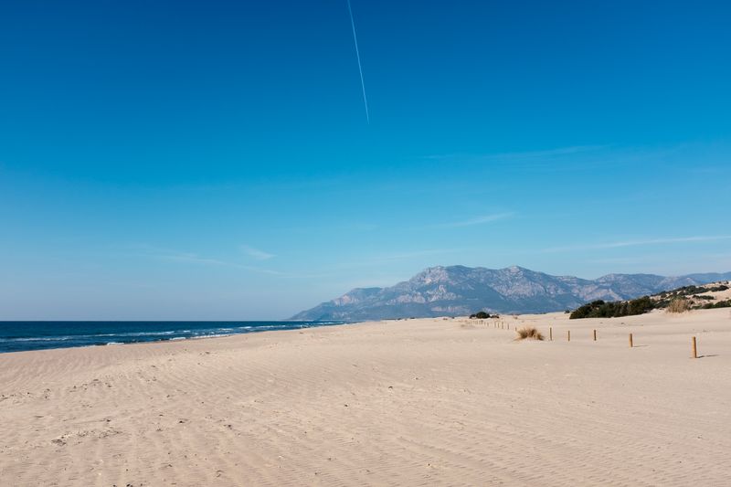 Wide sandy beach at Sarigerme on the Turkish coast
