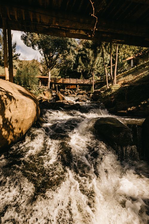 Free Captivating waterfall flowing through lush forest park, showcasing nature's raw beauty. Stock Photo