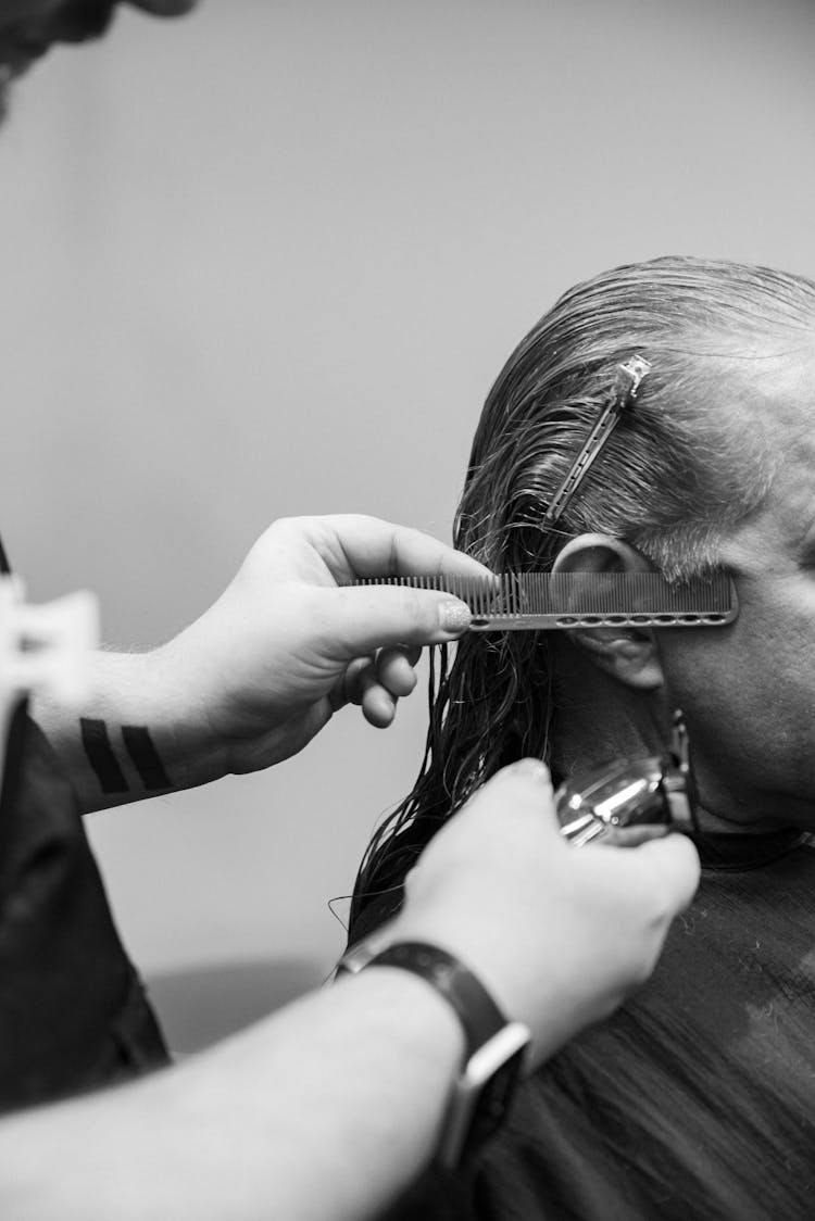 Man At Barbers In Black And White 