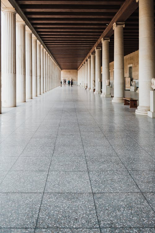 Columns in the Hallway of Stoa of Attalos Archeological Museum in Greece