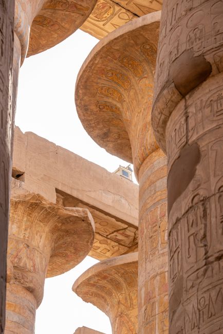 Detailed view of the ancient columns at Karnak Temple in Egypt, highlighting the rich heritage.