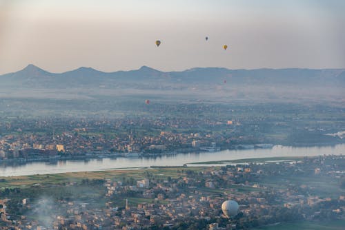 Hot Air Balloons Over a City 