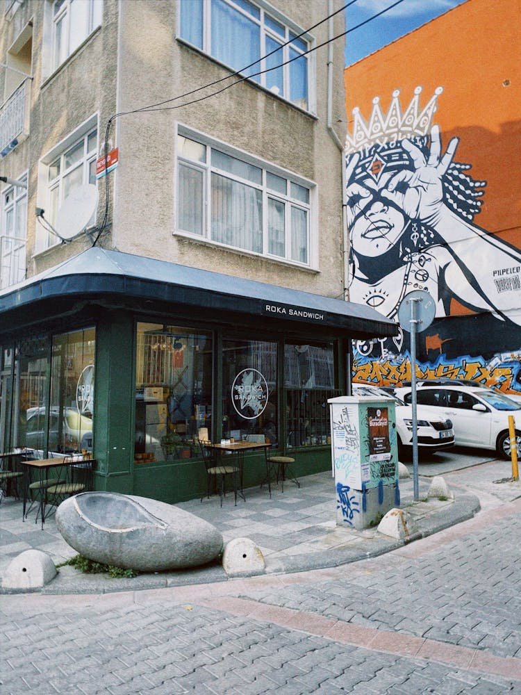 Building And Street With Mural Behind