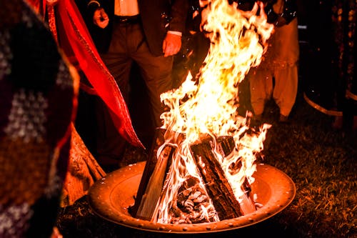 People Around Flaming Wood 