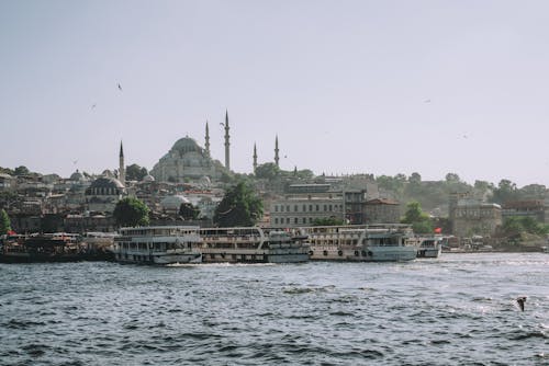 Clear Sky over Istanbul Shore with Hagia Sophia